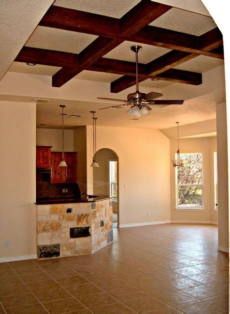 It's the common faux tray ceiling with molding that is flexible for any room. Faux Wood Beams in Tray Ceiling - Rustic - Family Room ...