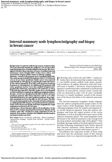 Pdf Internal Mammary Node Lymphoscintigraphy And Biopsy In Breast Cancer