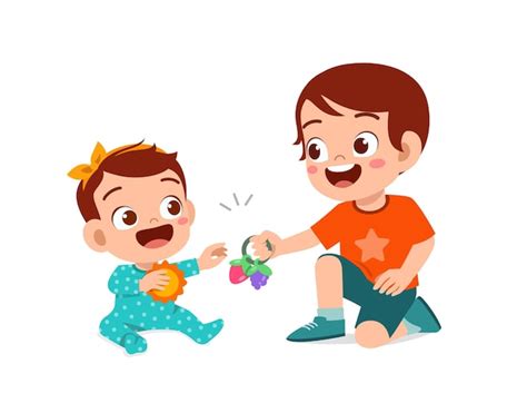 Premium Vector Cute Little Boy Play With Baby Sibling Together