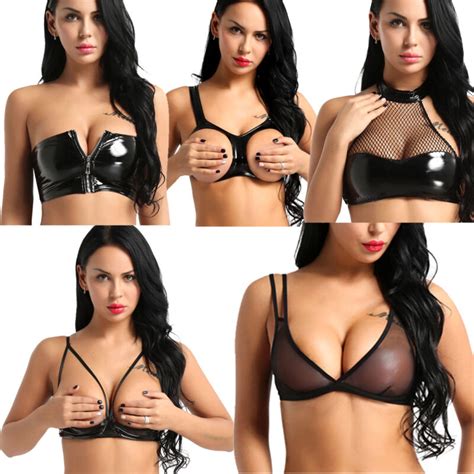 Sexy Women Cupless Pvc Open Bust Body Strap Bra Harness Adjustable Belt