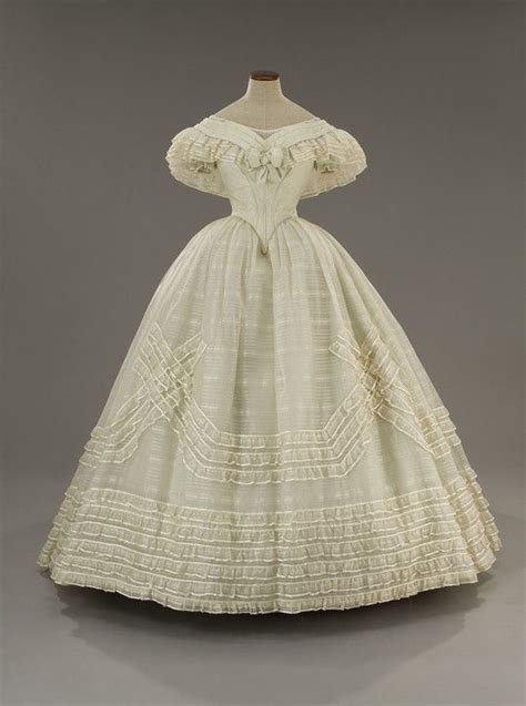 White Off The Shoulder Evening Gown Circa 1860s Civil War Ball Gown