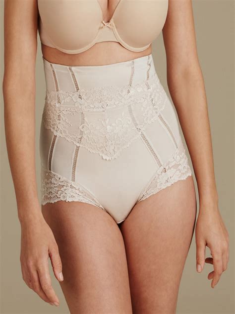 Marks And Spencer Mand5 Almond High Waist Lace Trim Control Knickers Size 8 To 20