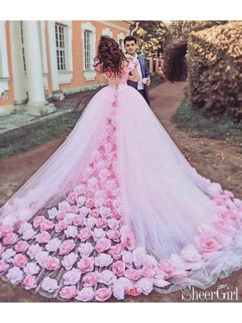 Pink Color🌸💟 Colored Wedding Gowns Applique Wedding Dress Pink