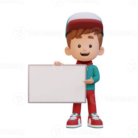 3d Criança Personagem Segurando Uma Em Branco Cartaz 35233053 Png