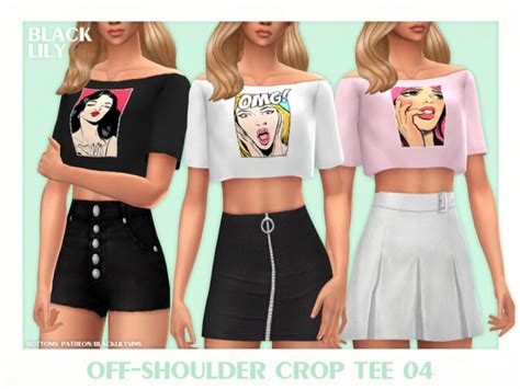Off Shoulder Crop Tee 04 By Black Lily At Tsr Sims 4 Updates