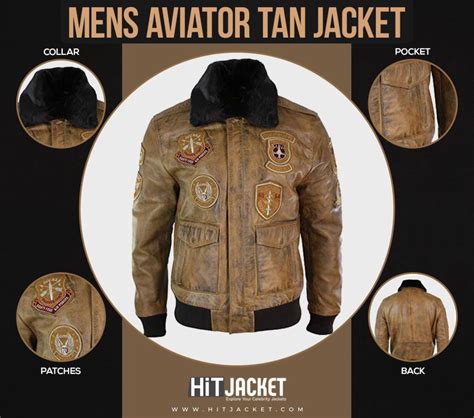 Mens Real Leather Aviator Tan Bomber Jacket With Patches