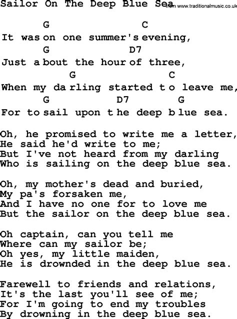 Top Folk And Old Time Songs Collection Sailor On The Deep Blue Sea Lyrics With Chords
