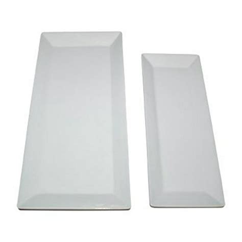 Large Rectangular Serving Platters Set Of 2 Trays White Porcelain