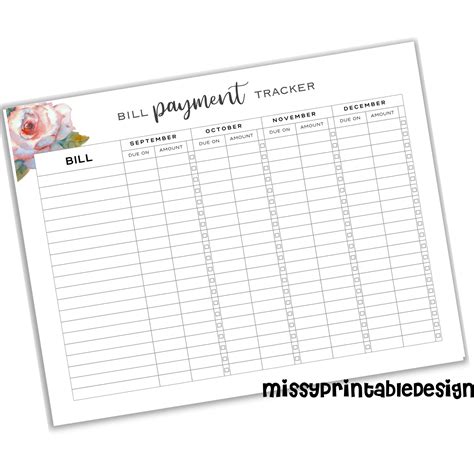 Bill Payment Tracker Printable Bill Payment Organizer - Etsy