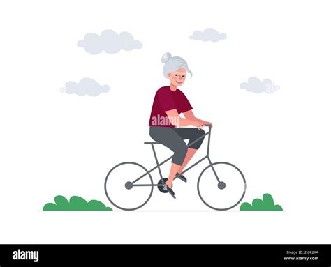 Older Woman Fun And Riding Bicycle Elderly Female Ride On Bike Old