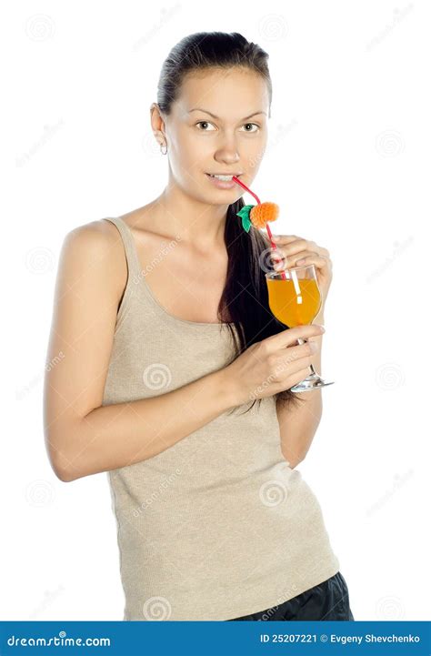 Brunette Enjoying A Cocktail Stock Image Image Of Orange Long 25207221