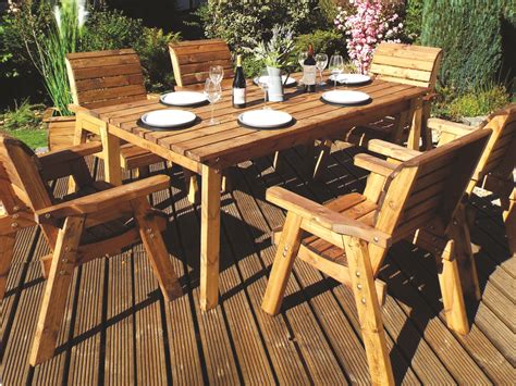 Hand Made 6 Seater Chunky Rustic Wooden Garden Table And Individual