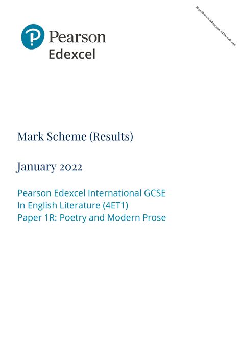 Pearson Edexcel International Gcse In English Literature 4et1 Paper 1r Poetry And Modern