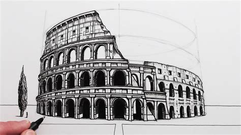 Roman Colosseum Drawing Step By Step