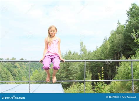 Girl Sitting On Railings Stock Image Image Of Green 42478001