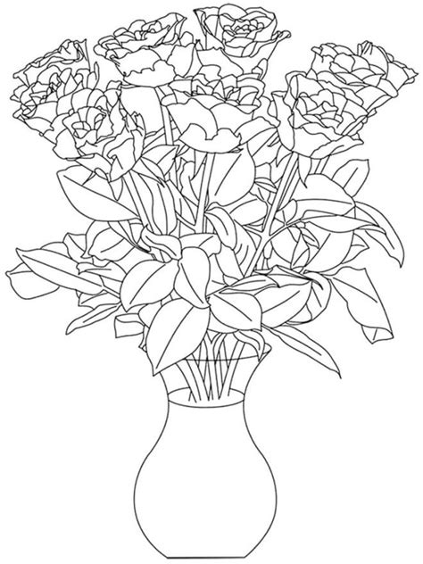Coloriage Fleurs Roses Dans Une Vase Dessin Gratuit à Imprimer