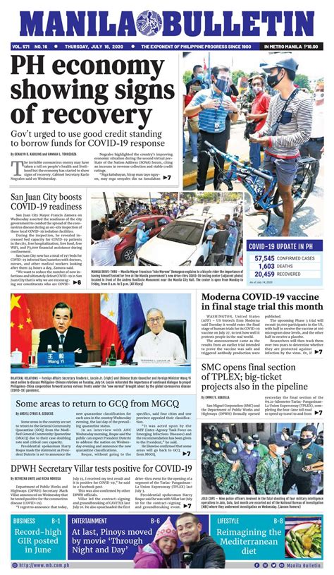 Manila Bulletin July 16 2020 Newspaper Get Your Digital Subscription