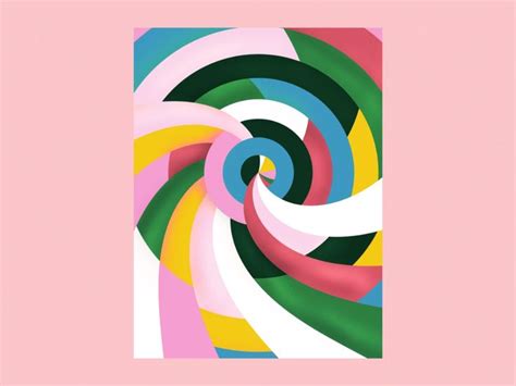 An Abstract Painting With Multicolored Swirls On A Pink Background In