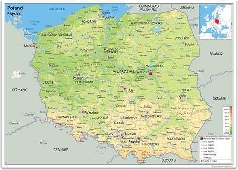 Polonia Mappa Fisica Carta Plastificata Ga A2 Size 42 X 594 Cm