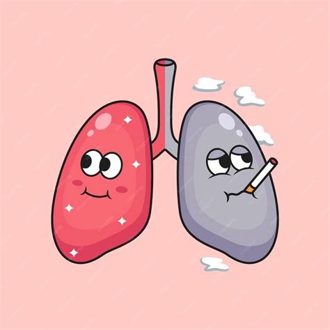 Ilustración De Pulmones Sanos Y Dibujos Animados De Pulmones Fumadores