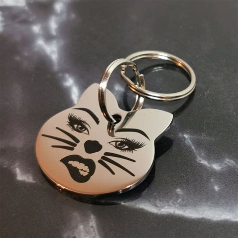 Silver Stainless Steel Cat Kitten Tag 25 30 Or 35mm Etsy Free
