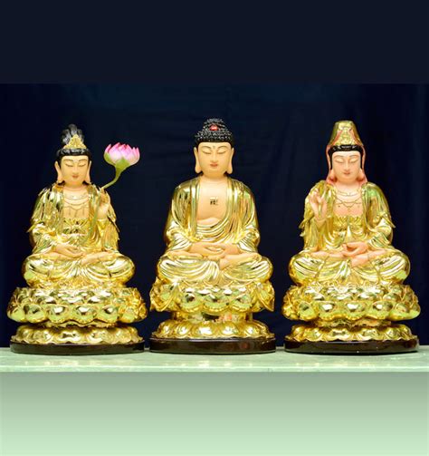 Bộ Tượng Tam Thể Phật Ngồi 30cm Xi Vẽ I Hoa Tiên