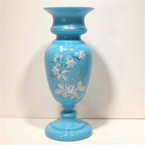 Large Antique Decorated Blue Bristol Glass Vase From Collectors Row On