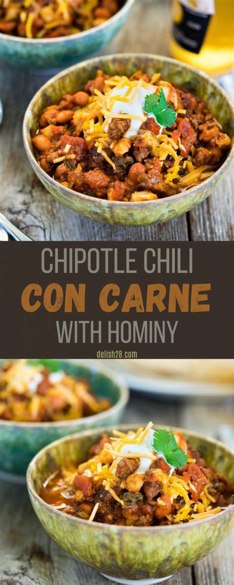 CHIPOTLE CHILI CON CARNE WITH HOMINY Delish28