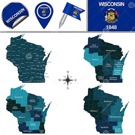 Map Of Wisconsin With Regions Stock Vector Illustration Of Four