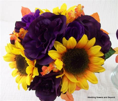 Sunflower Bridal Bouquets Purple Orange And Yellow Wedding