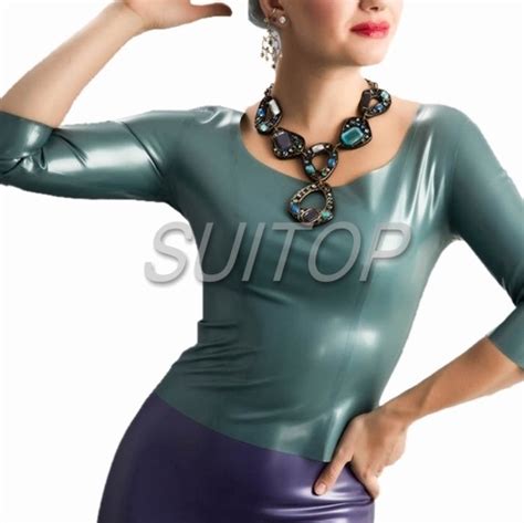 Suitop Popular Rubber Latex Three Quarter Length Sleeve Tops With Back
