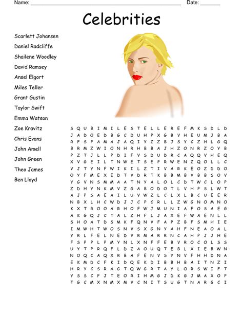 Celebrity Word Search Puzzle Free Printable Allfreepr