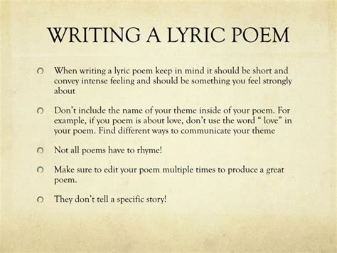 Focus on smell, taste, touch, sound, and feel when you write the poem. PPT - LYRIC POEMS PowerPoint Presentation - ID:2227283
