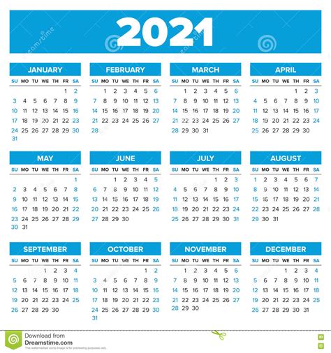 Cuti bersama kalender 2021 download kalender 2021 cdr kalender 2021 pdf libur nasional 2021. Un Calendario Semplice Da 2021 Anno Illustrazione ...