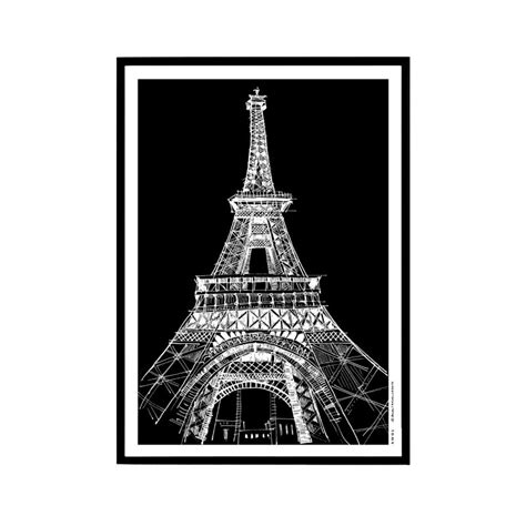 Paris At Night Illustration Eiffel Tower Art Print Seen From Below