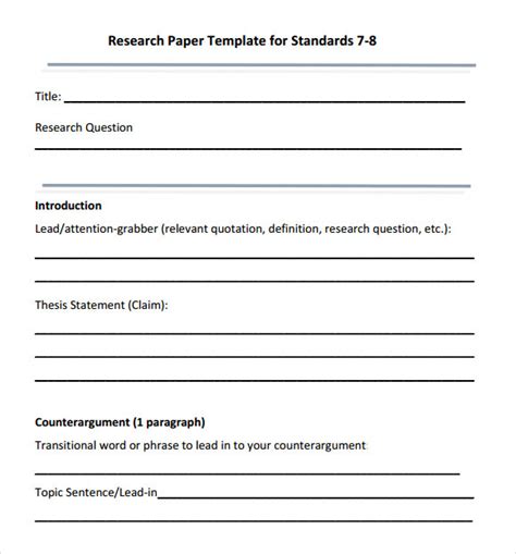 Research Format For Elementary Students Free Printable Template