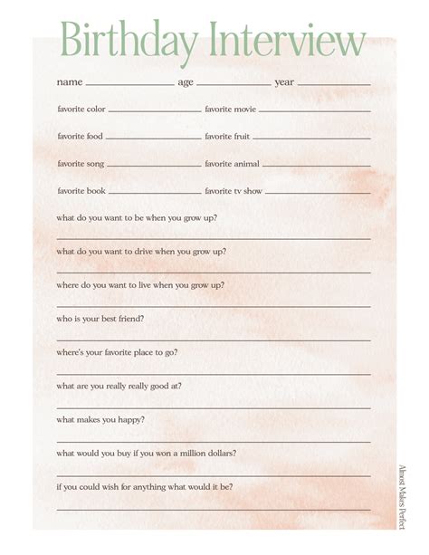 Printable Birthday Interview Questions Almost Makes Perfect
