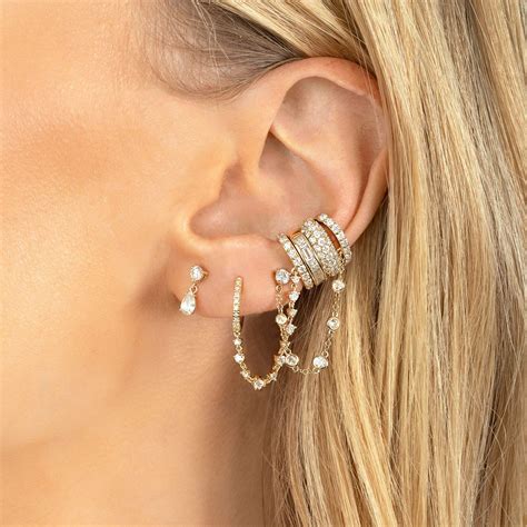 huggie connected cuff earring the last line diamond ear cuff ear cuff diamond