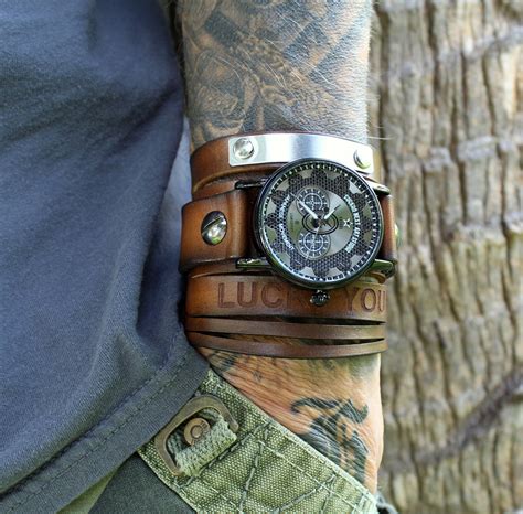 Custom Watch Strap Mens Cuff Watch Leather Wrist Watch Etsy