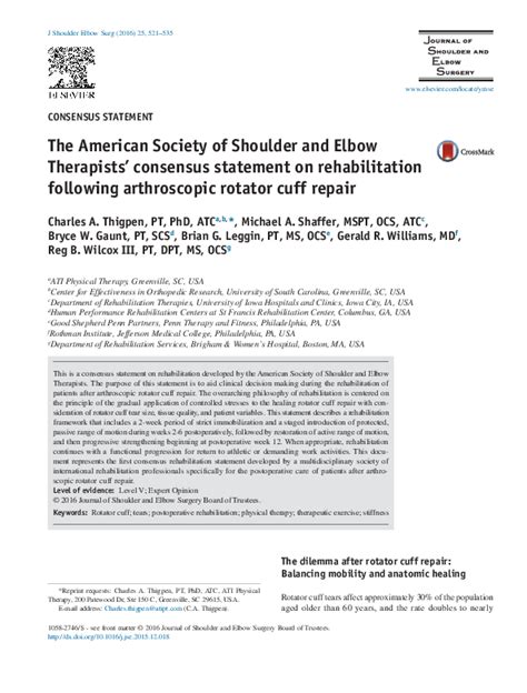 Pdf The American Society Of Shoulder And Elbow Therapists Consensus