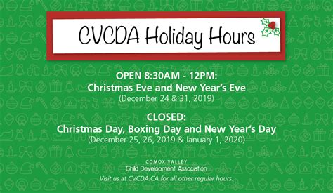 Cvcda 2019 Holiday Hours Comox Valley Child Development