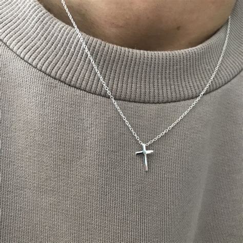 925 sterling silver plate small mini plain smooth cross pendant necklace 18″ for men cands