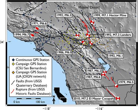 Regional Map Of Southern California Faults And Mw60 Earthquakes In
