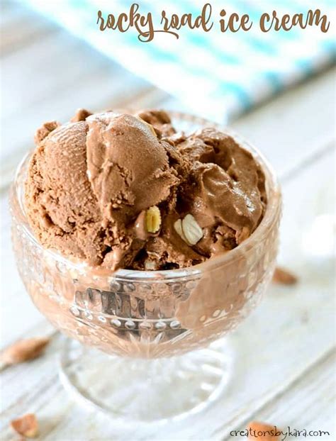 It has been said that the rich chocolate, nuts, and marshmallow combination was first invented and named rocky road in the late 1920's during the great depression. Rocky Road Ice Cream Recipe - Creations by Kara