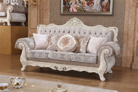 Venice Rich Pearl White Fabric Solid Wood Crystal Tufting Sofa Living