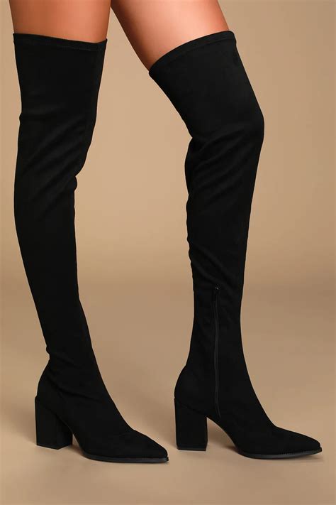 lulus aurelie black suede pointed toe over the knee boots
