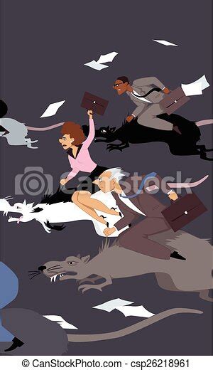 Rat Race People Compete In A Rat Race Riding Giant Rats Vector
