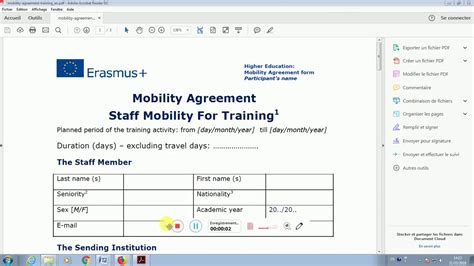 Erasmus Volet Mobilité Mobility Agreement Staff Mobility For