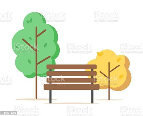 Autumn Bush And Spring Tree Bench In Park Vector Stock Illustration