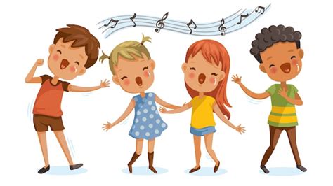 Premium Vector Children Singing Boys And Girls Singing Together Happily